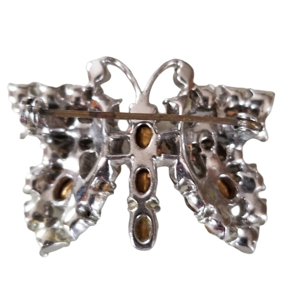 Vintage Rhinestone Butterfly Brooch Silver Tone Metal Finish - Picture 12 of 12